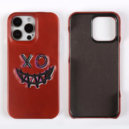 Retro Embroidery Genuine Leather Phone Case For iPhone