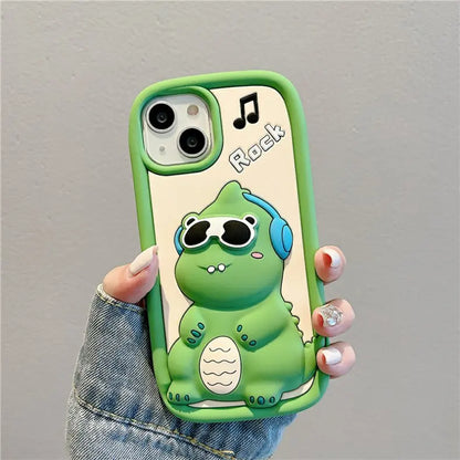 Cute 3D Cartoon Sunglasses Dinosaur Phone Case