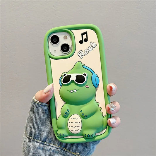 Cute 3D Cartoon Sunglasses Dinosaur Phone Case