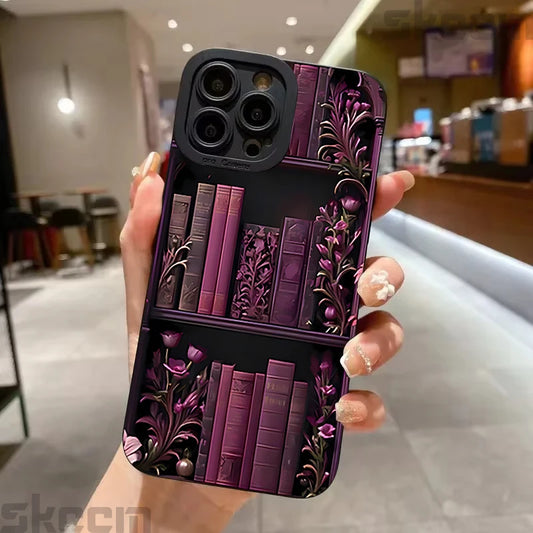 Vintage Purple Bookcase Painted Phone Case For iPhone