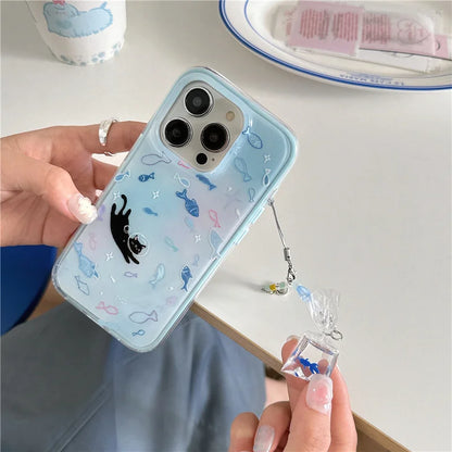 Cute Blue Small Fish Cat Phone Case