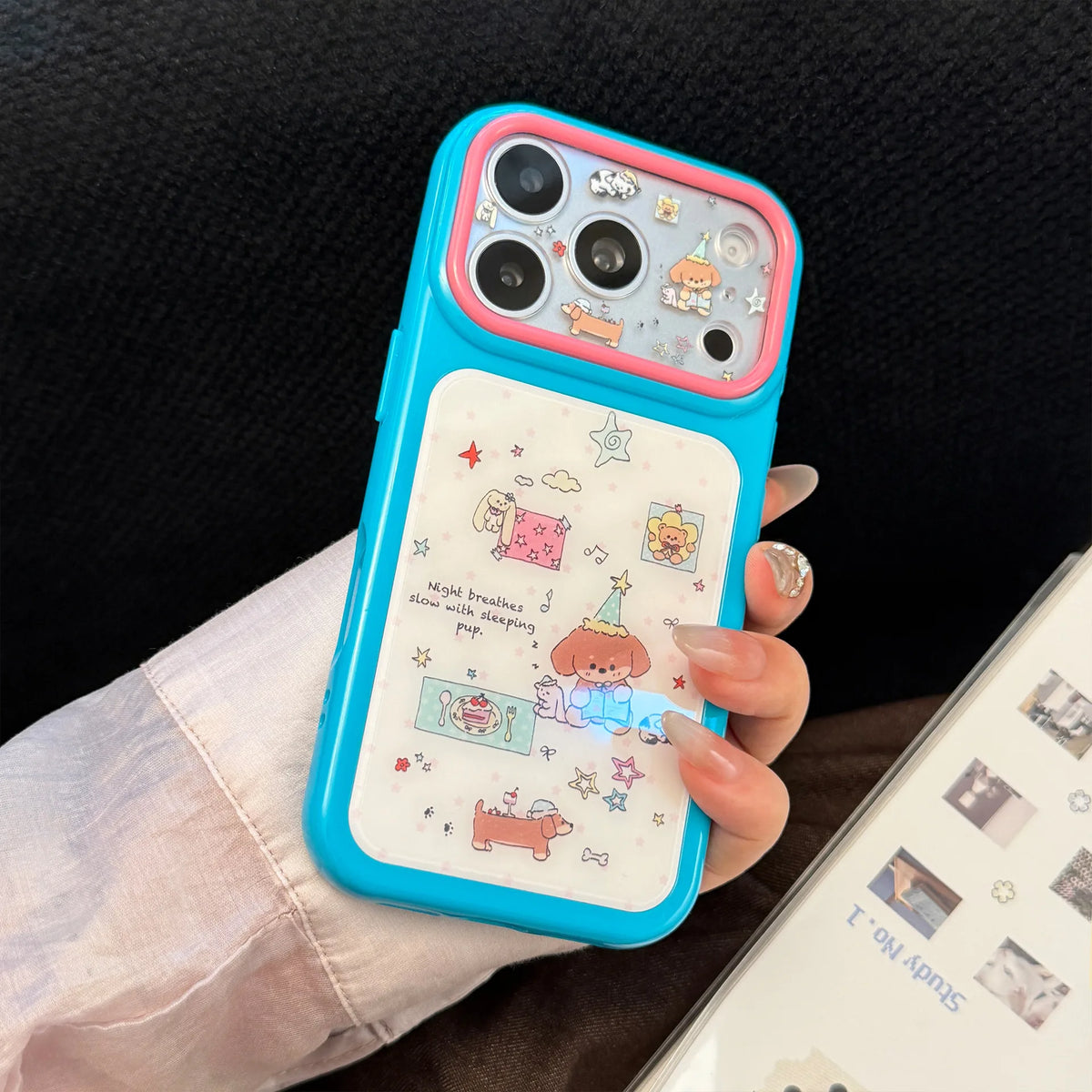 Korean Colorful Stars Cartoon Dachshund Pattern Phone Case For iPhone