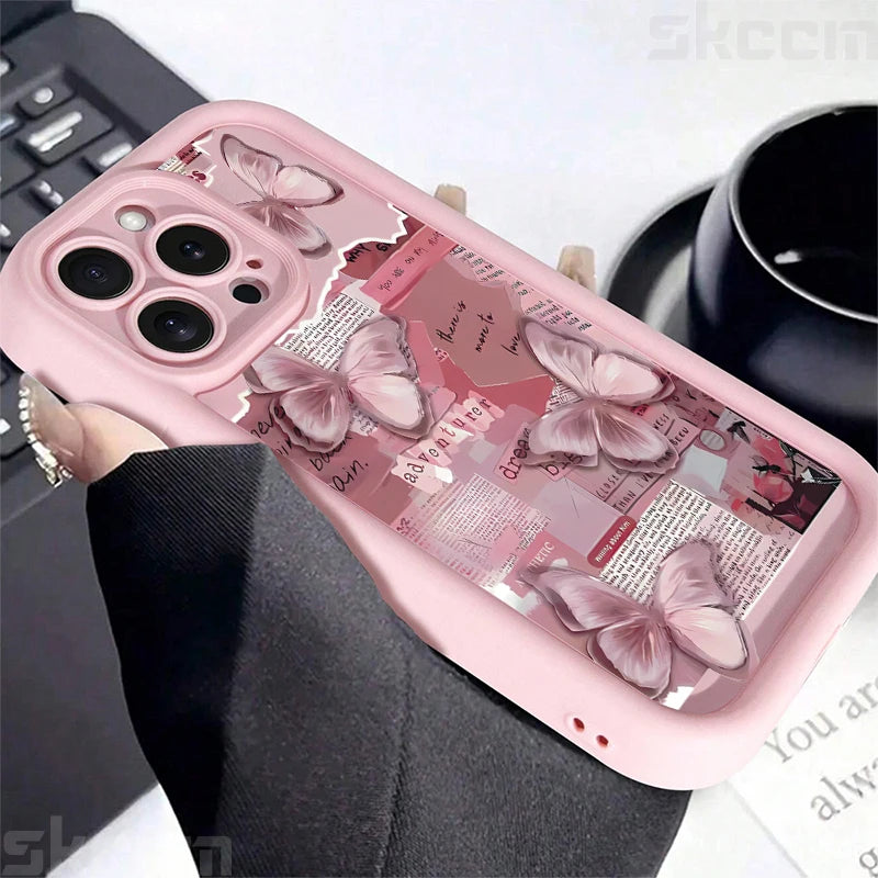 Pink Cute Butterfly Silicone Soft Phone Case For iPhone