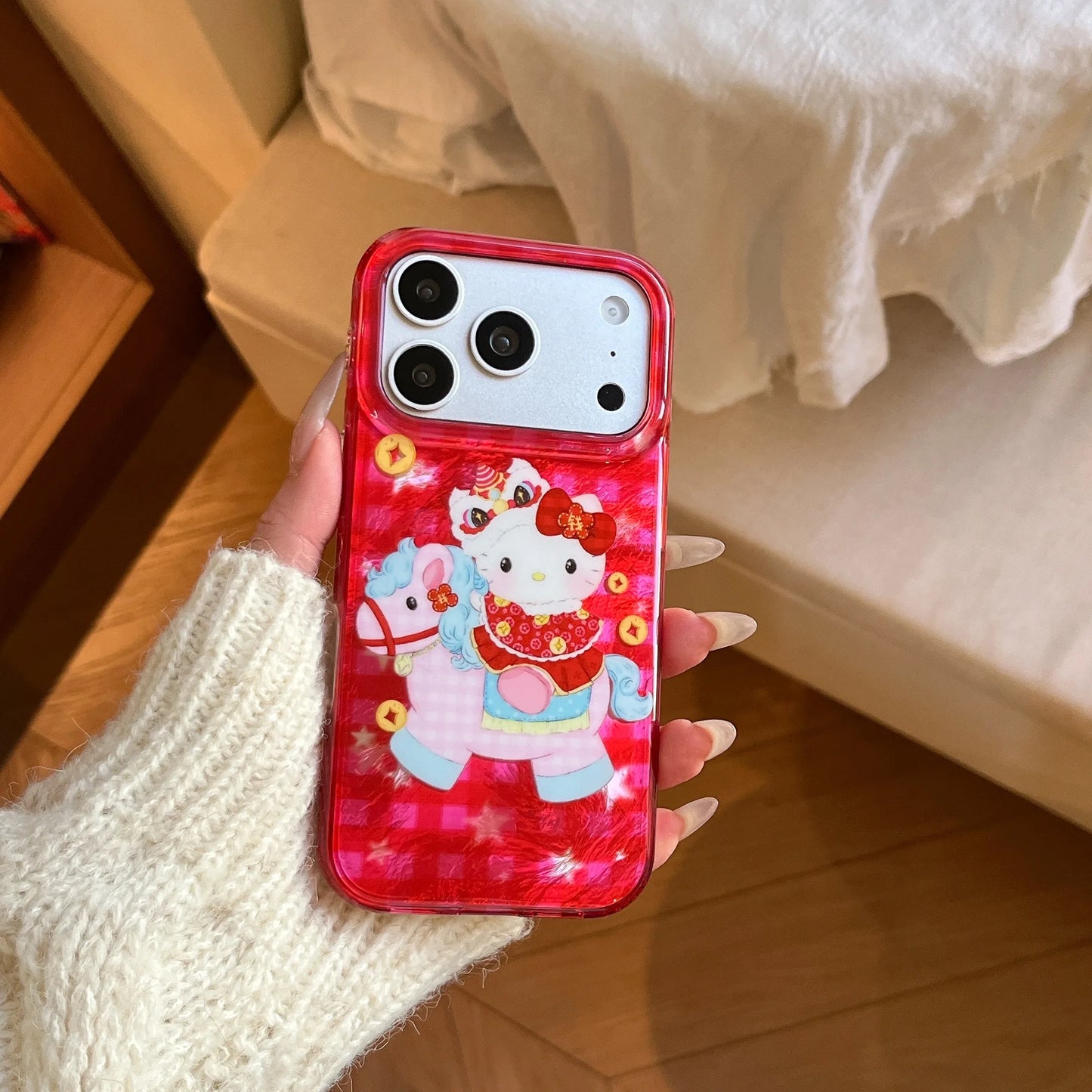 Luxury Cute Double Red Layer Printed Pony Kitty Hot Sale Phone Case For iPhone