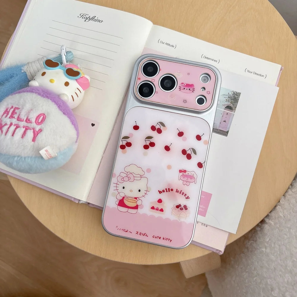 Luxury IMD Litchi Pink Red Kitty Cat Phone Case For iPhone