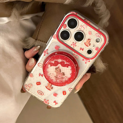 2026 Korean Cartoon Pony Quicksand Magnetic Bracket Phone Case For iPhone