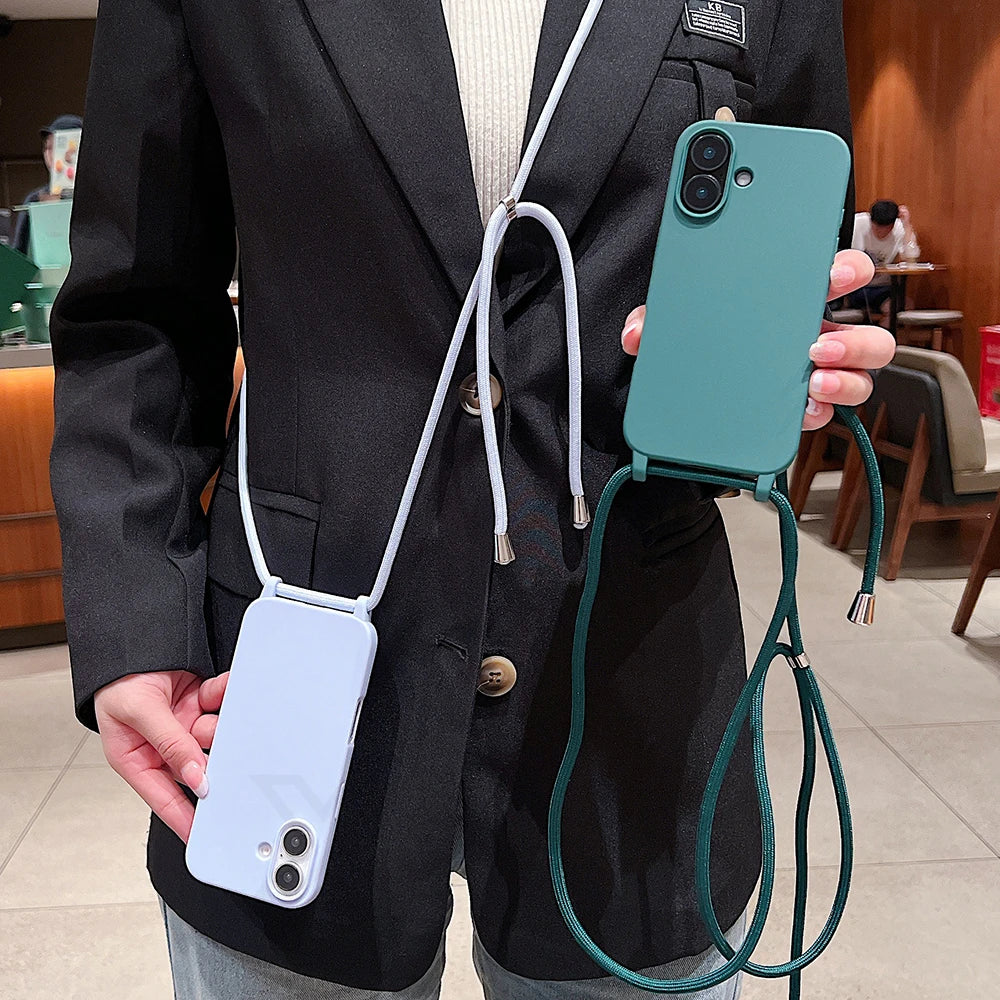 Crossbody Lanyard Matte Silicone Phone Case For iPhone