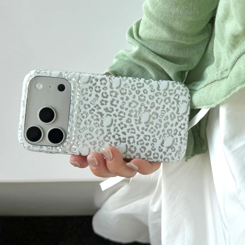 Cute Half Pack Leopard Print Sanrio Hello Kitty Head Phone Case For iPhone