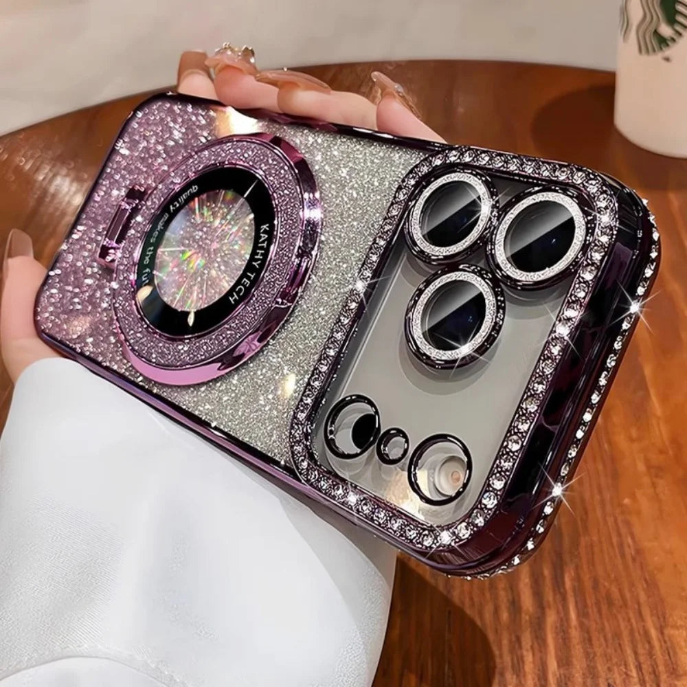 Luxury Plating Diamond Glitter Holder Stand Phone Case For iPhone