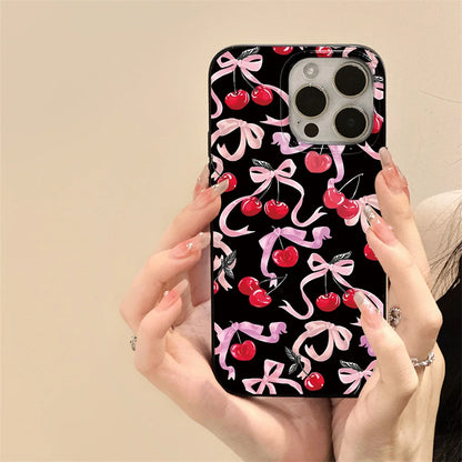 Red Cherry Gloss Black Simple Phone Case For iPhone