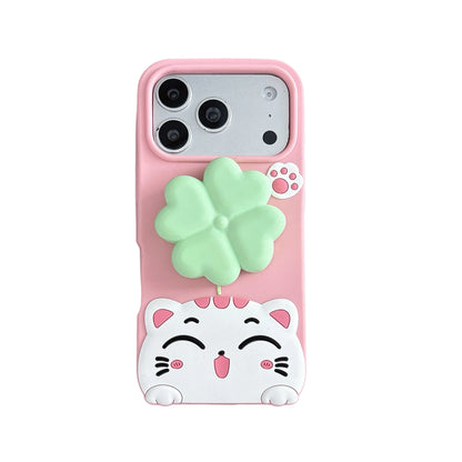 Kawaii 3D Cartoon Cat Rotate Lucky Clover Grip Tok Phone Holder Case For iPhone