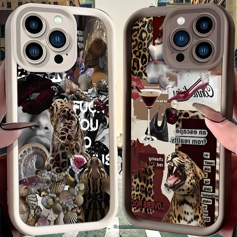Fashionable Leopard Print Collage Plain Case For iPhone