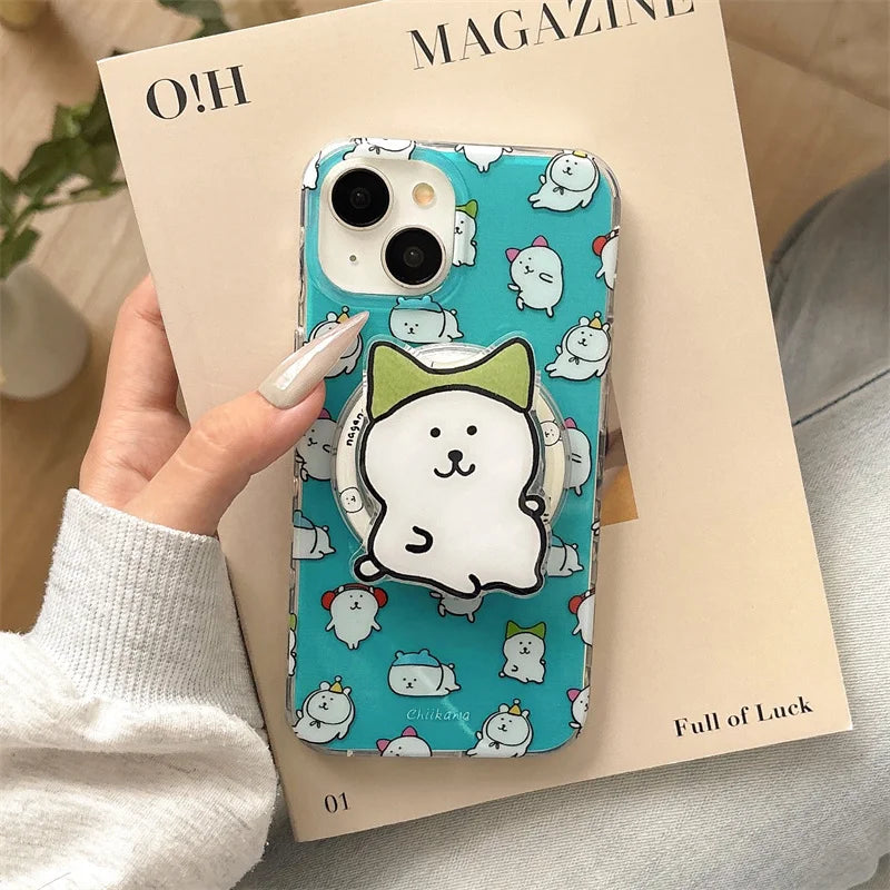 Kawaii Cartoon Bear Stand Magnetic Phone Case