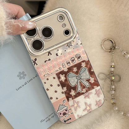 Korean Bowknot Splicing Phone Case With Chain For iPhone