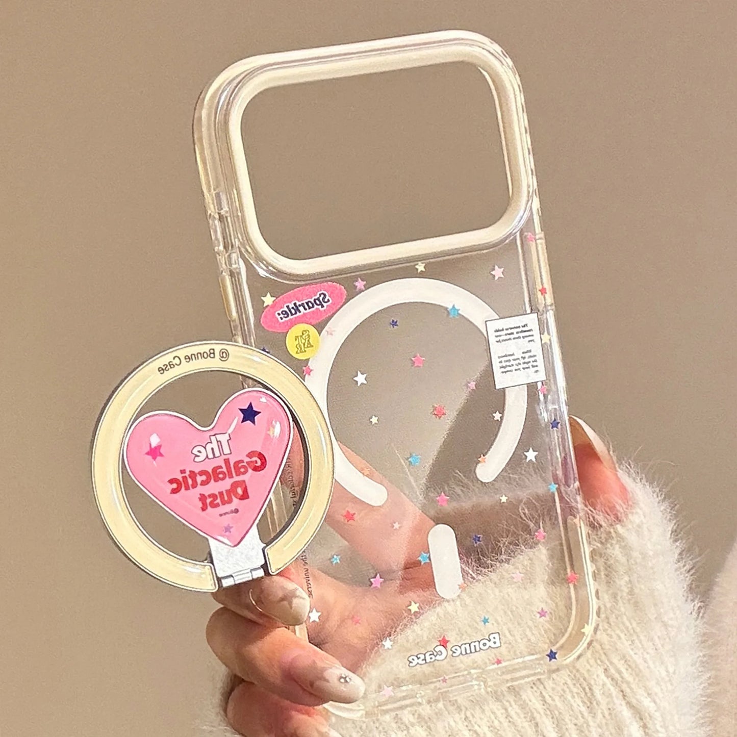 Korean Colorful Stars With Love Heart Bracket Magnetic Phone Case For iPhone