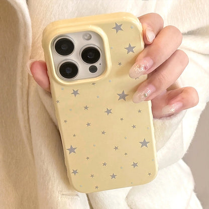 Korean Style Yellow Full Screen Grey Stars Soft Phone Case For iPhone