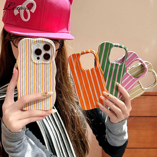 Colorful Stripes Glossy Wave Phone Case For iPhone