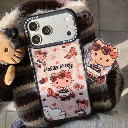 Magnetic Grip Holder Magsafe Wireless Charge Sanrio Hello Kitty Phone Case For iPhone