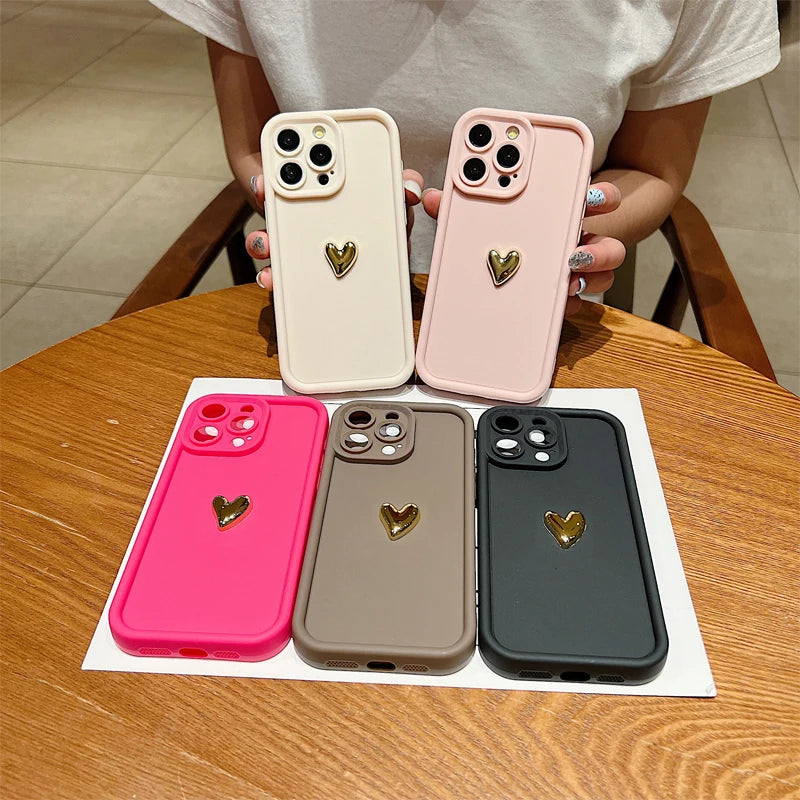 3D Gold Heart Silicone Soft Phone Case For iPhone