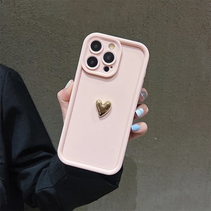 3D Gold Heart Silicone Soft Phone Case For iPhone