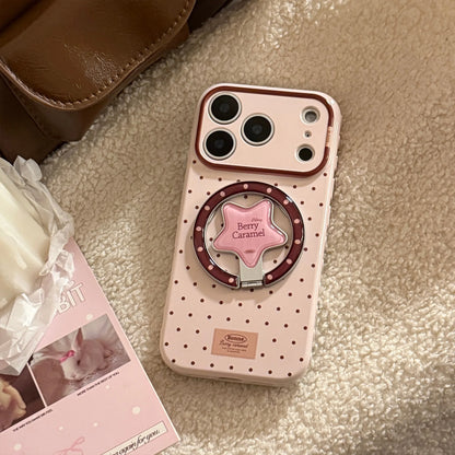 Korean Polka Dots Cartoon Bear Fold Stars Magnetic Bracket Phone Case For iPhone