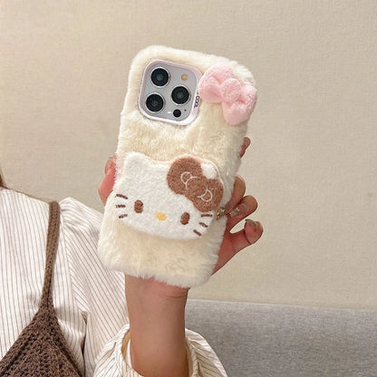 DIY New Kawaii Cat 3D Plush Shape Mobile Phone Case Suitable For iPhone