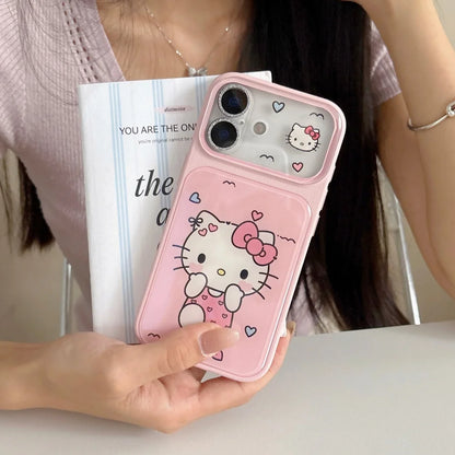 Pink Leather Hello Kitty Phone Case With Bead Wrist Lanyard Shockproof Cute Cartoon Protective Cover For iPhone