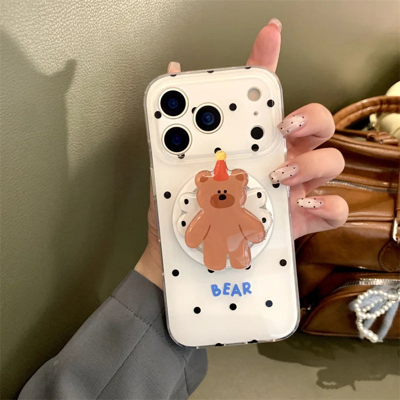 Simple Black Polka Dot Magnetic Phone Case For iPhone