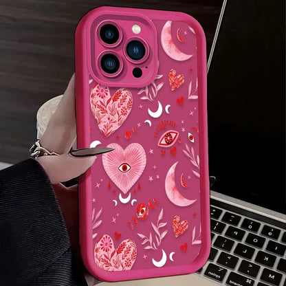 Pink Heart-Shaped Pattern Phone Case For iPhone