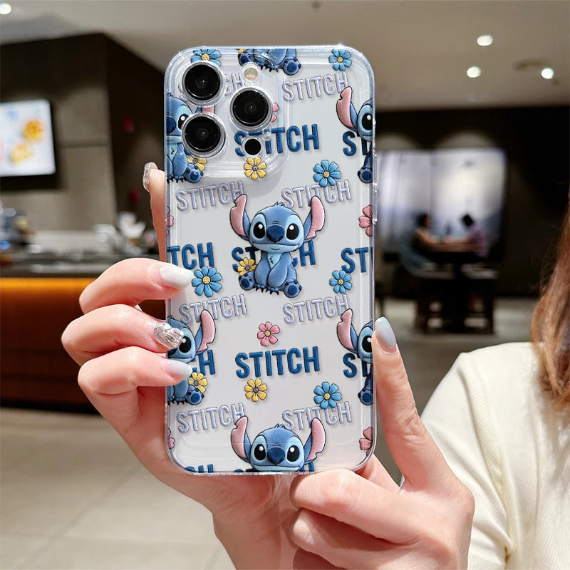 Disney Plush Stitch Love Phone Case Shockproof Cover  For iPhone