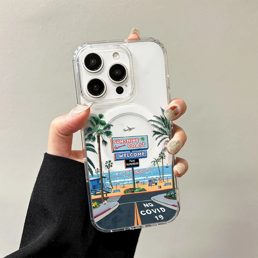 Beach Scene Wireless Charging Hard Case For iPhone