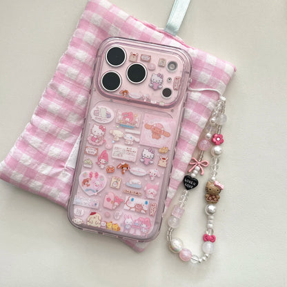 Cute Transparent Pink Kitty Stickers Phone Case For iPhone