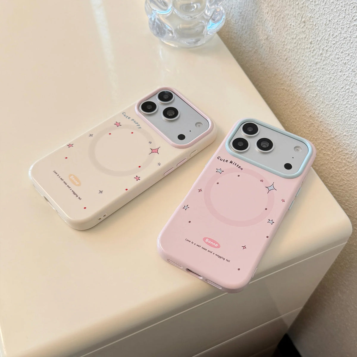 Korean Colorful Stars Cartoon Kitten Puppy Magnetic Holder Phone Case For iPhone