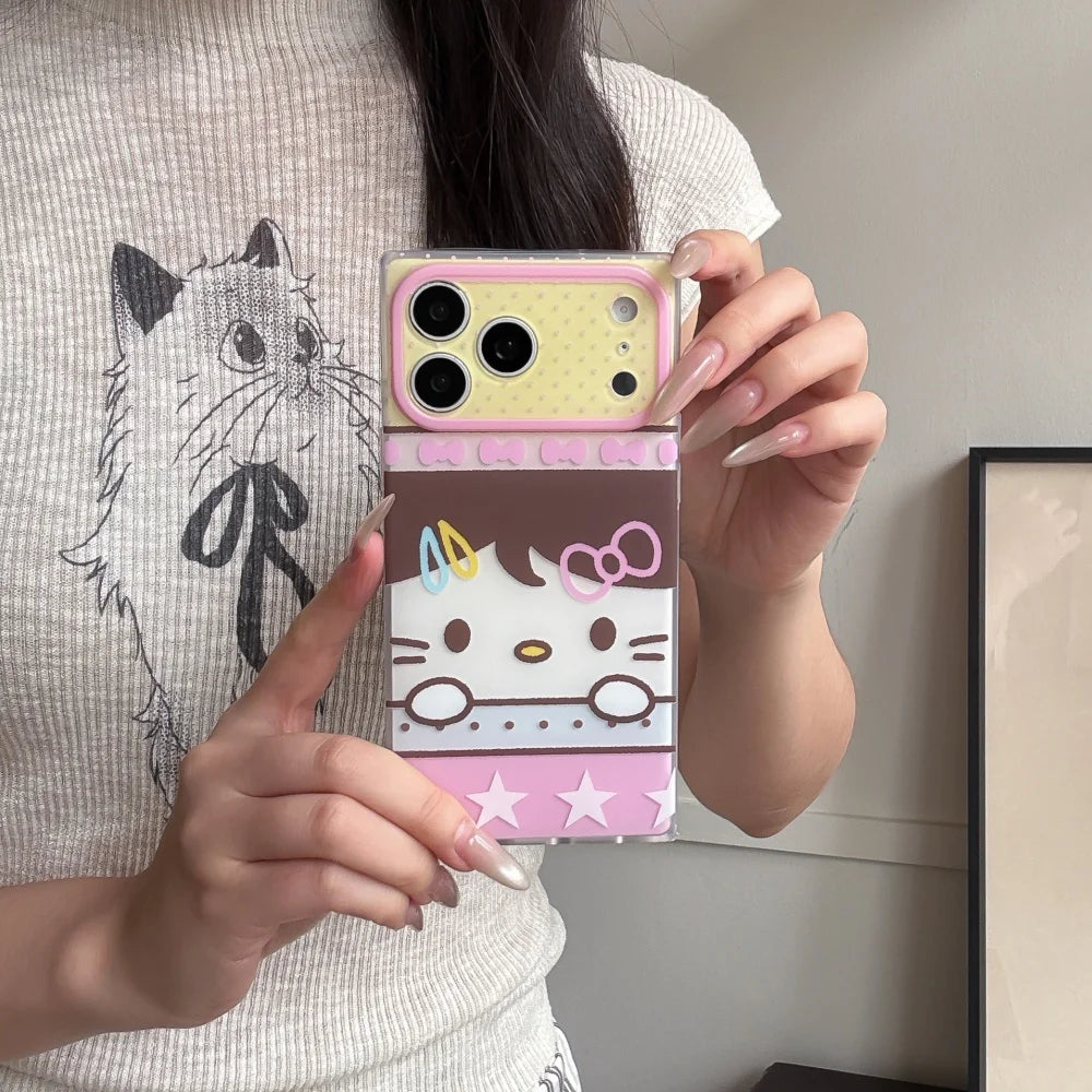 Cute Pink Square Hello Kitty Phone Case For iPhone