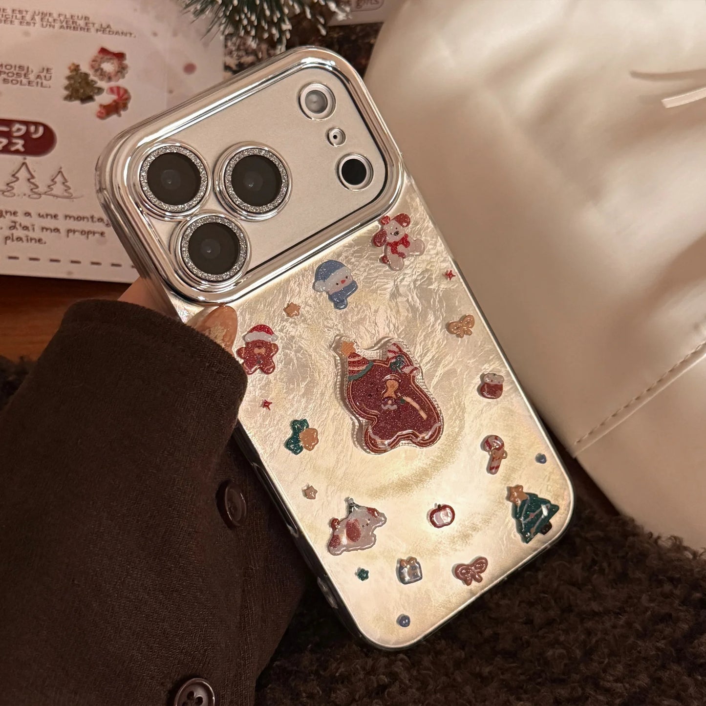 3D Cartoon Gingerbread Man Christmas Tree Pendant Phone Case For iPhone