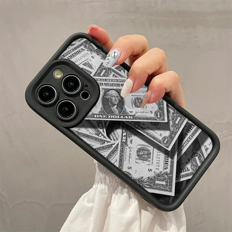 Black Dollars Full-Coverage Banknote Design Silicone Phone Case
