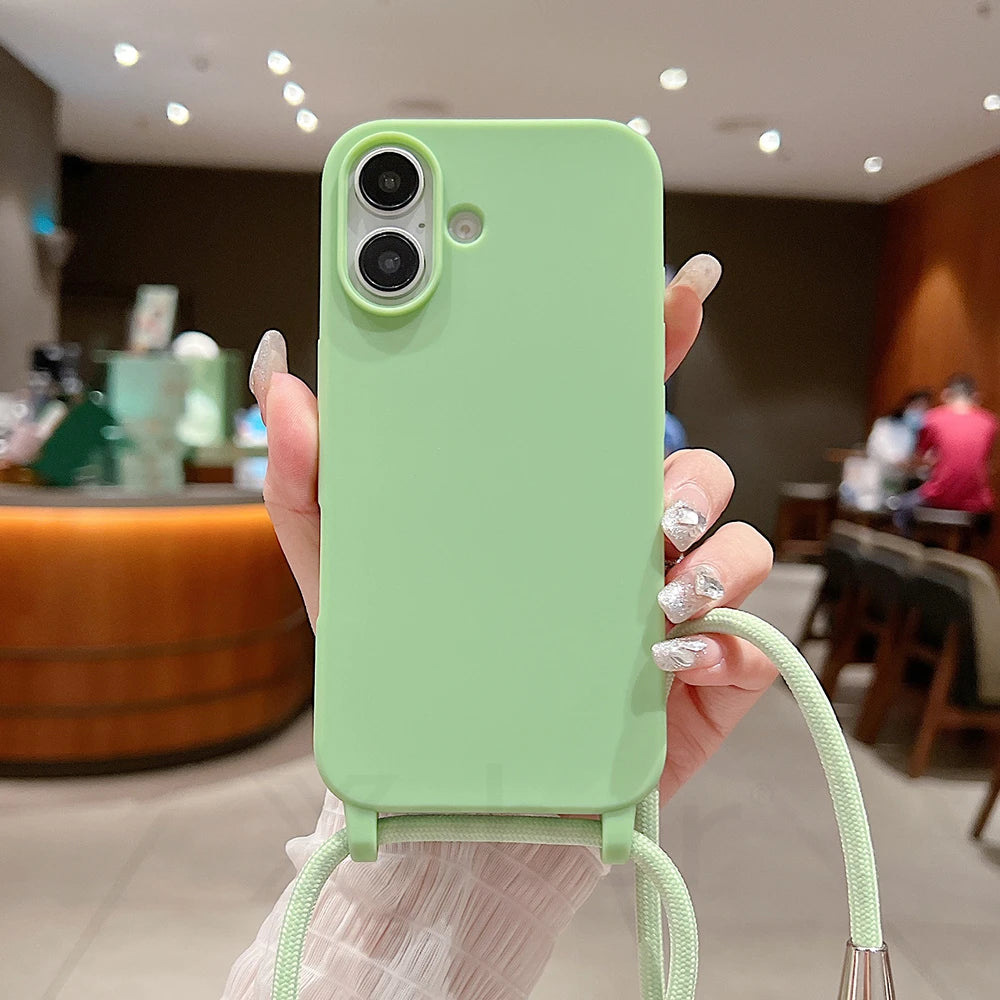 Crossbody Lanyard Matte Silicone Phone Case For iPhone