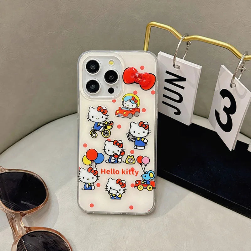 Hello Kitty Bicycle Balloon Strap Stand Phone Case For iPhone