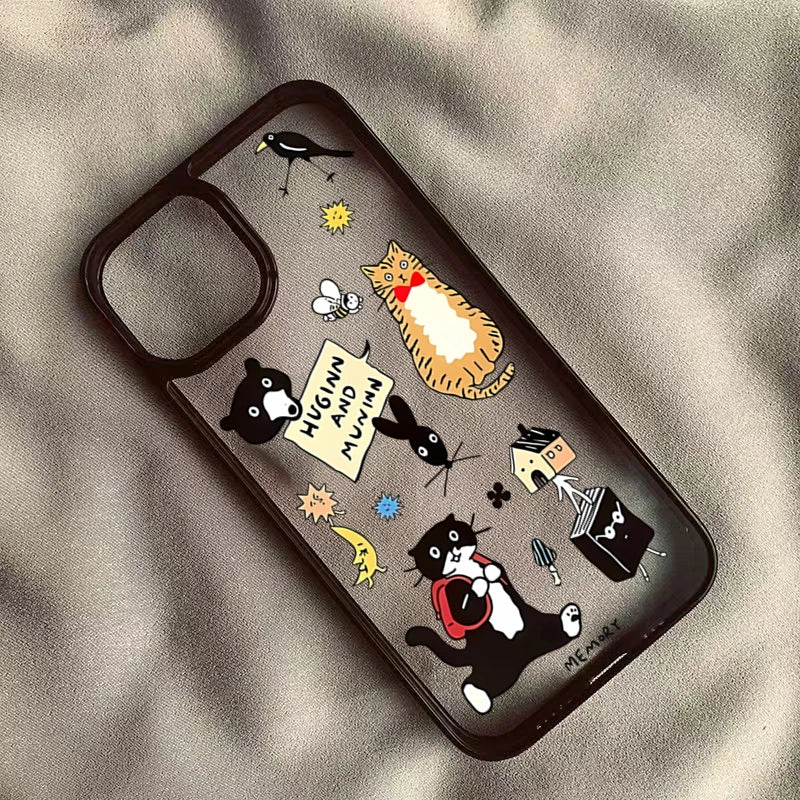 Lovely Cat Graffiti Dopamine Acrylic Phone Case For iPhone