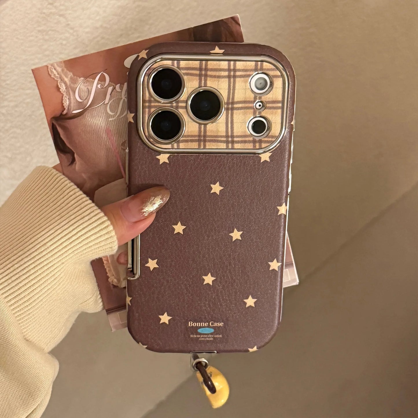 Korean Retro Stars Plating Leather Texture Phone Case For iPhone