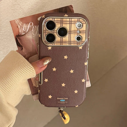 Korean Retro Stars Plating Leather Texture Phone Case For iPhone