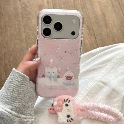 Korean INS Glitter Snowman Kitty Cat Phone Case For iPhone