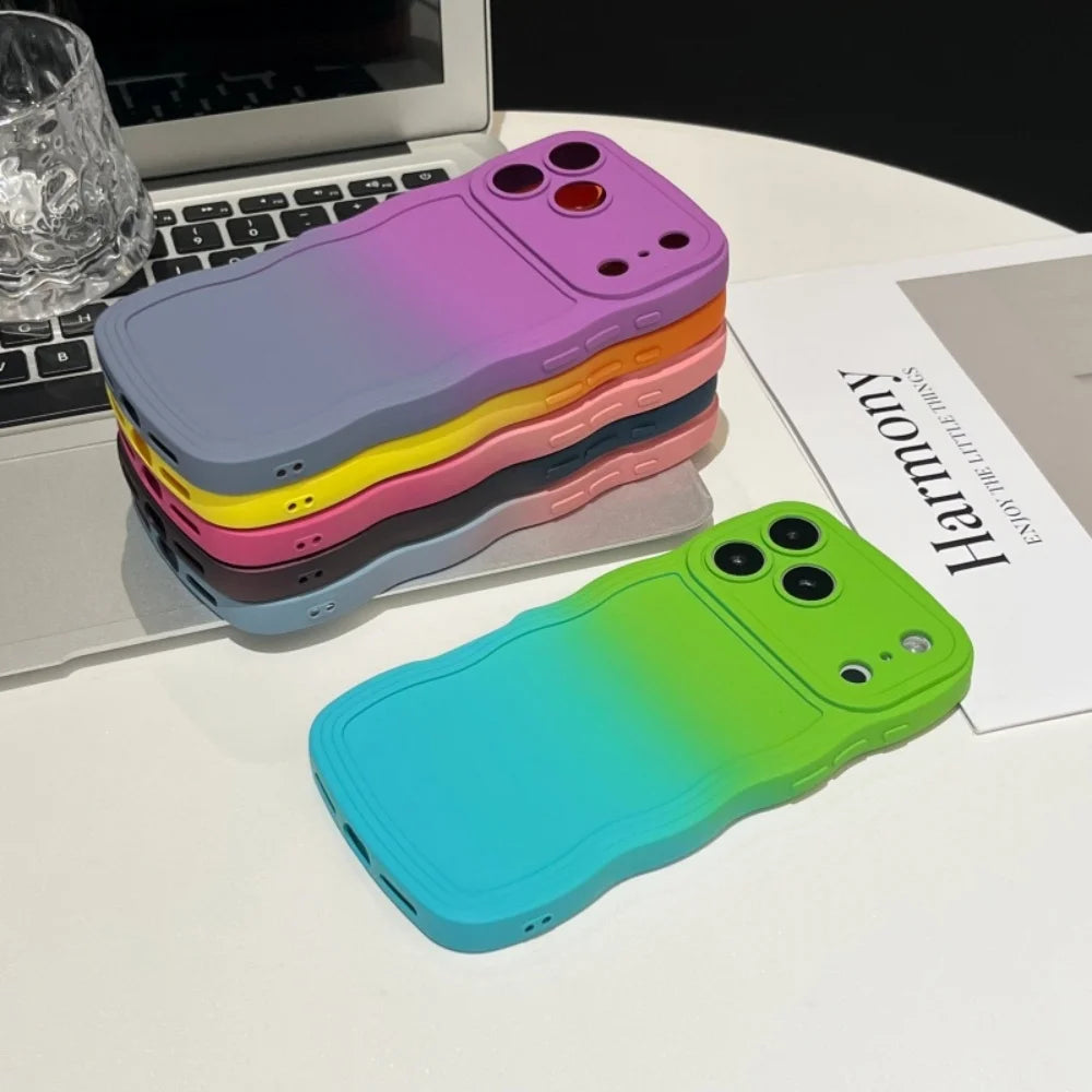 Soft Silicone Gradient Color Wave Phone Case For iPhone