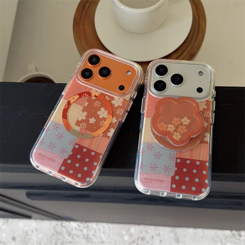 Retro Flower Cute Magnetic Phone Case For iPhone