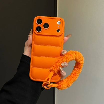 Luxury Down Jacket Furry Lanyard Case For iPhone