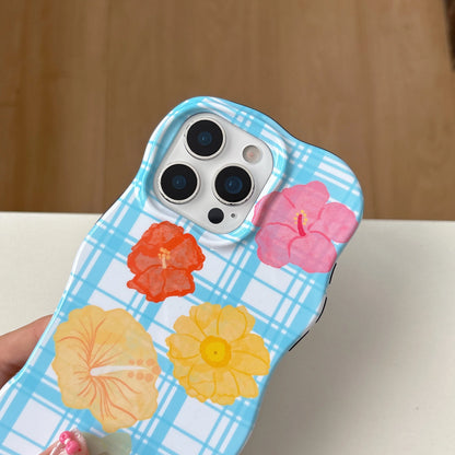 Artistic Plaid Pattern Colorful Floral Prints Irregular Shape Phone Chic Case