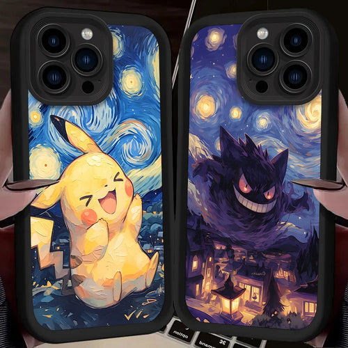 Starry Sky Oil Painting Pokemon Phone Case For iPhone