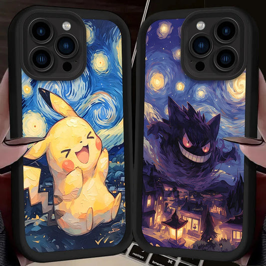 Starry Sky Oil Painting Pokemon Phone Case For iPhone