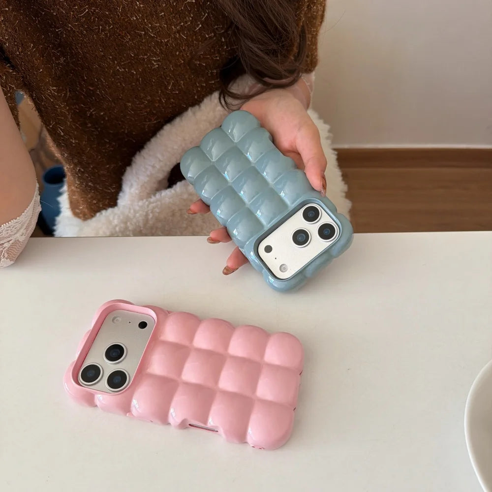 Cartoon Lattice 3D Block Plating Case  For iPhone