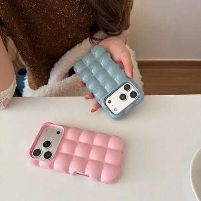 Cartoon Lattice 3D Block Plating Case  For iPhone